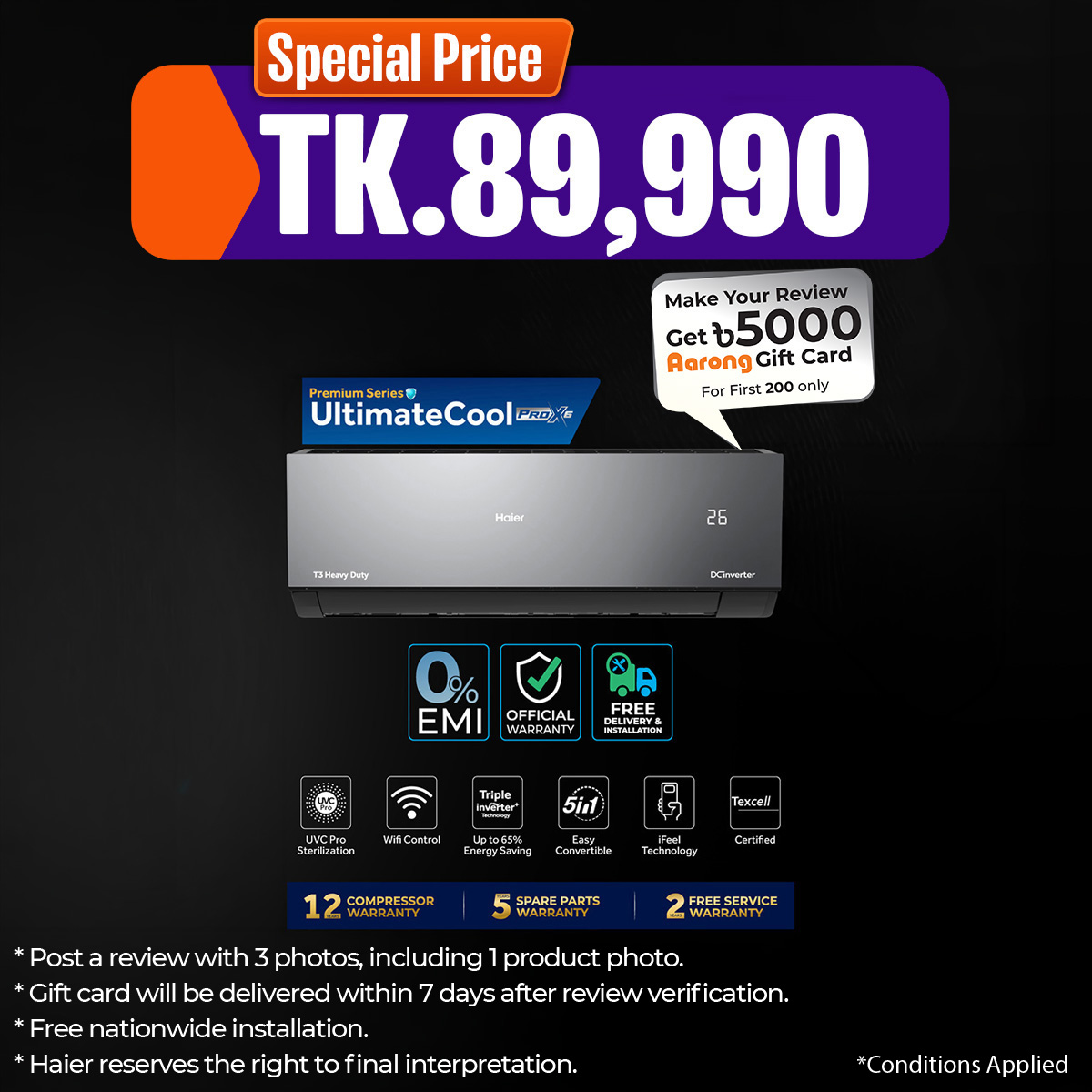 Haier 1.6 Ton UltimateCool Inverter AC (HSU-19UltimateCool (INV)(Pro)(X6)(T3))