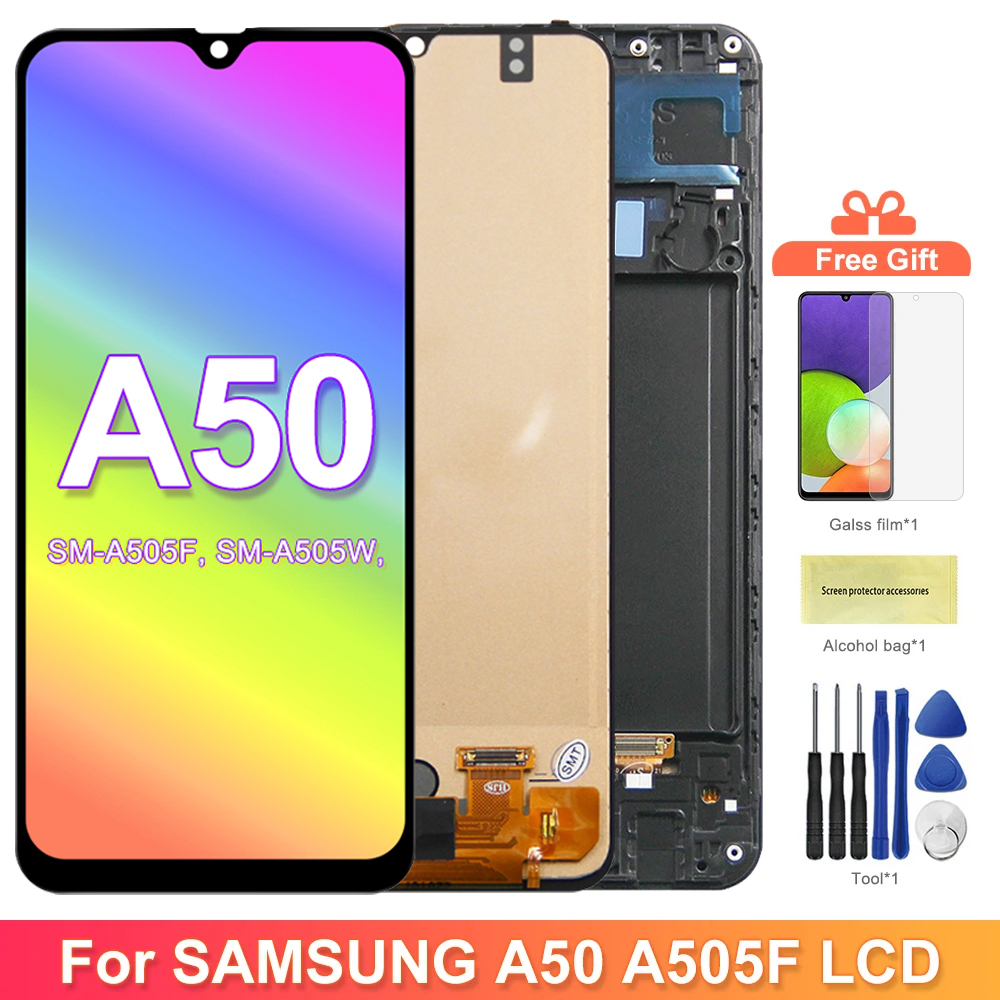 tft A50 Display Screen With Frame, for Samsung Galaxy A50 A505 A505FN/DS A505F/DS LCD Display Digital Touch Screen Replacement. 