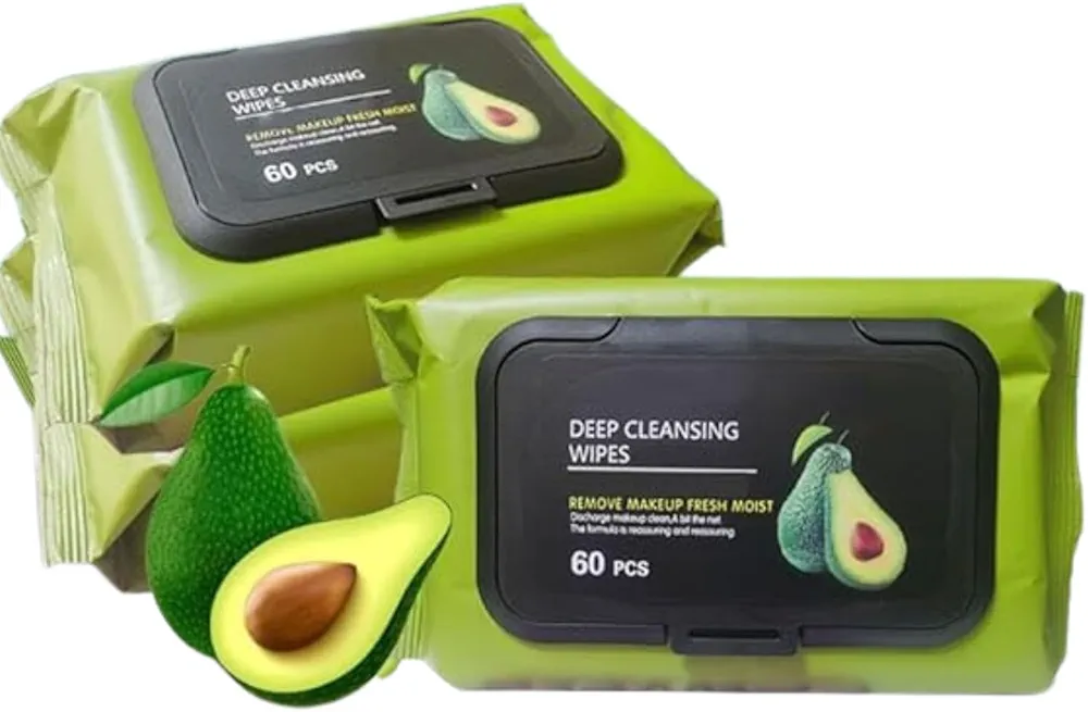 SHOPYSTAR Avocado Deep Cleansing & Moisturizing Makeup Remover Facial Wipes with Cucumber & Vitamin E -Hydrating, Refreshing, Soothing - Suitable For All Skin Types - Pack of (1box × 60 pice)