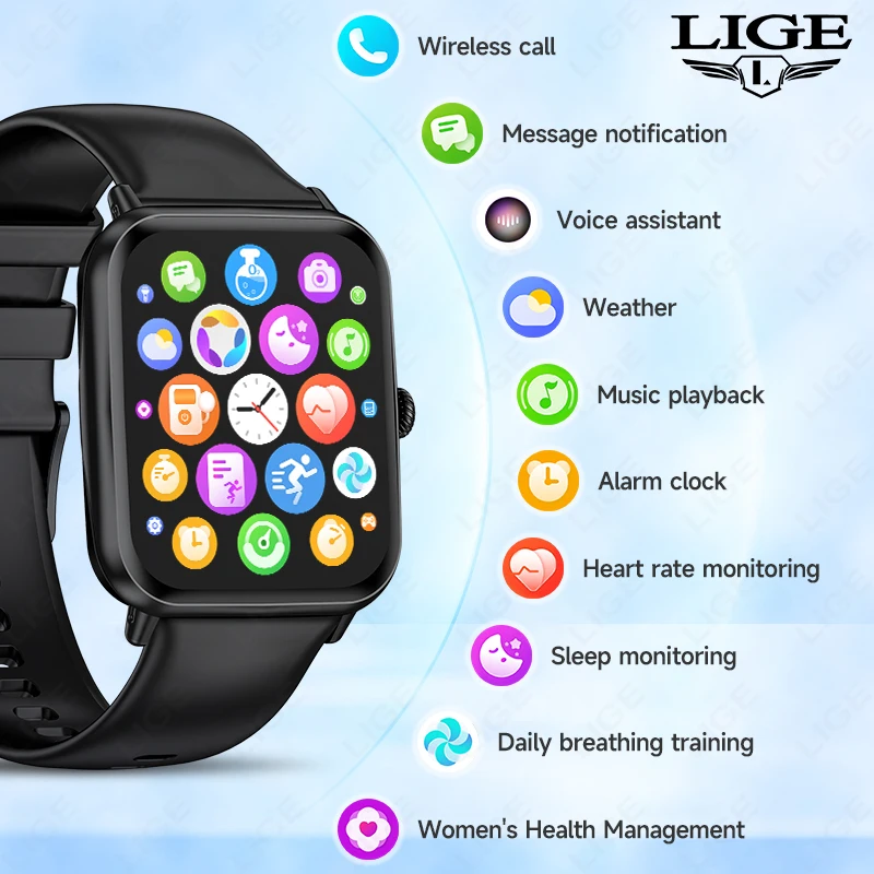 LIGE Sport Fitness Tracker Smart Watch 2026 Men Women Full Touch Screen Fashion Heart Rate Monitoring Bluetooth Call Smartwatch