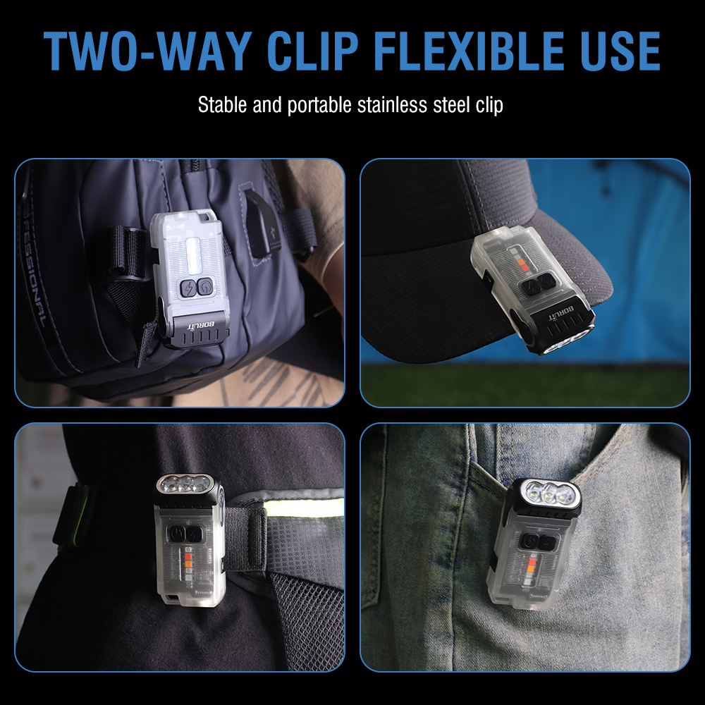BORUiT V15 LED Keychain EDC Flashlight Clip Warm Work Light Type-C Rechargeable Torch Magnet Waterproof Camping Pocket Lantern. 