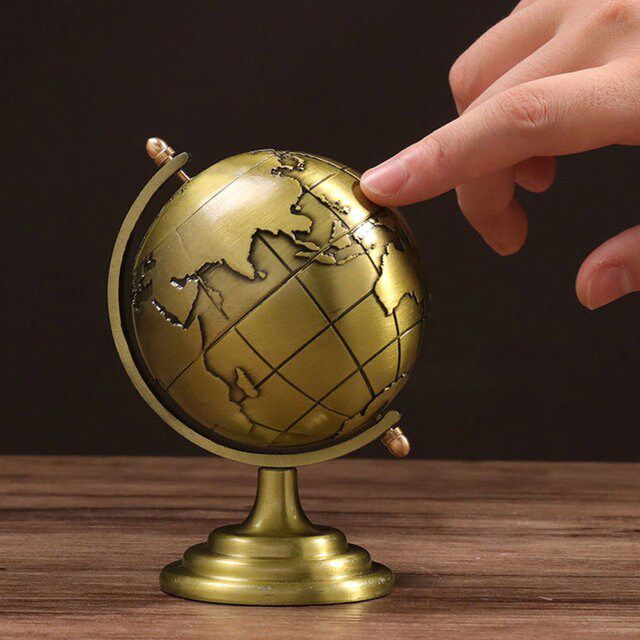 Retro 3D Terrestrial Globe Brass Finish Decorative Showpiece for Home Office Desk and Educational Use. 
