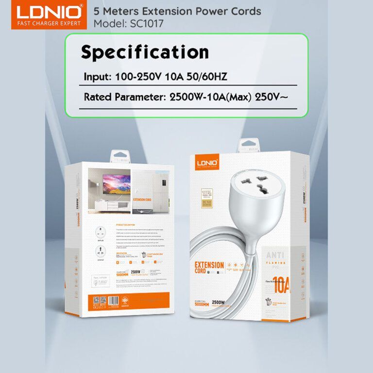 LDNIO SC1017 Universal Power Strip with Extension Power Cord 5m/15 Feet Cable Super Strong With 6 -Months warranty by TRONZZ.com