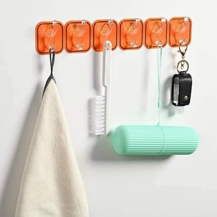 Transparent wall Hooks Without Drill Hanger 6 Piece. 
