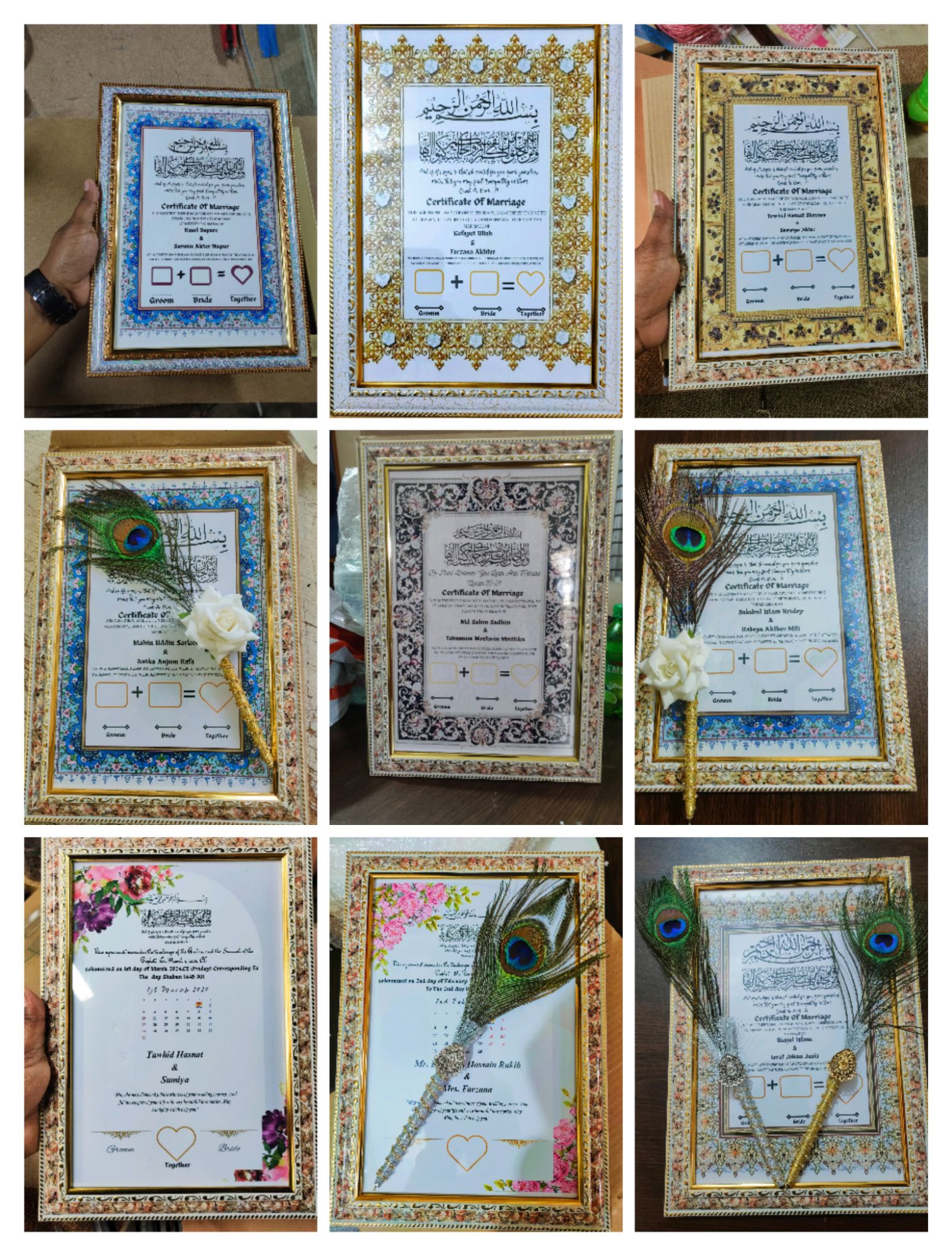 Nikah Nama Frame Customizable Glass/Plastic Marriage Certificate Display. 