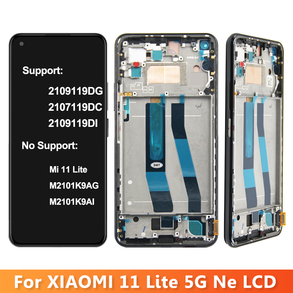 6.55'' For Xiaomi Mi 11 Lite 5G NE LCD 2109119DG, 2107119DC, 2109119 Display Touch Screen with frame Digitizer Assembly. 