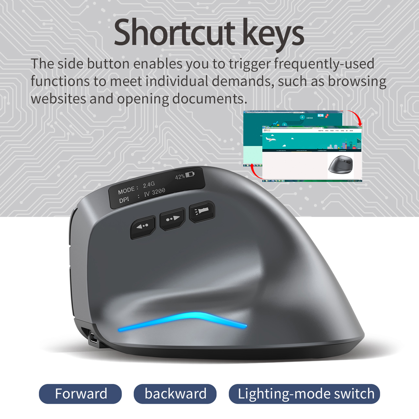 ZELOTES F-26C Mouse Rechargeable display dual-mode wireless mouse with silent 2.4GHz BT gray mouse. 