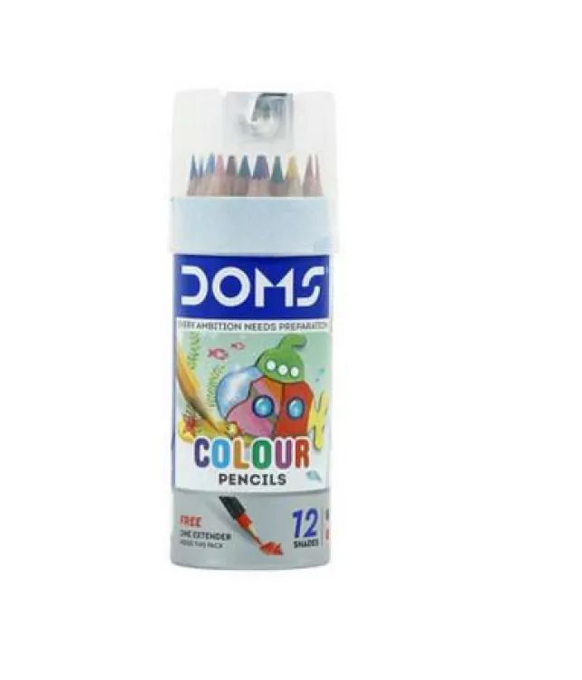 DOMS Colour Pencil 12 Shades Tin Pack – Half Size. 