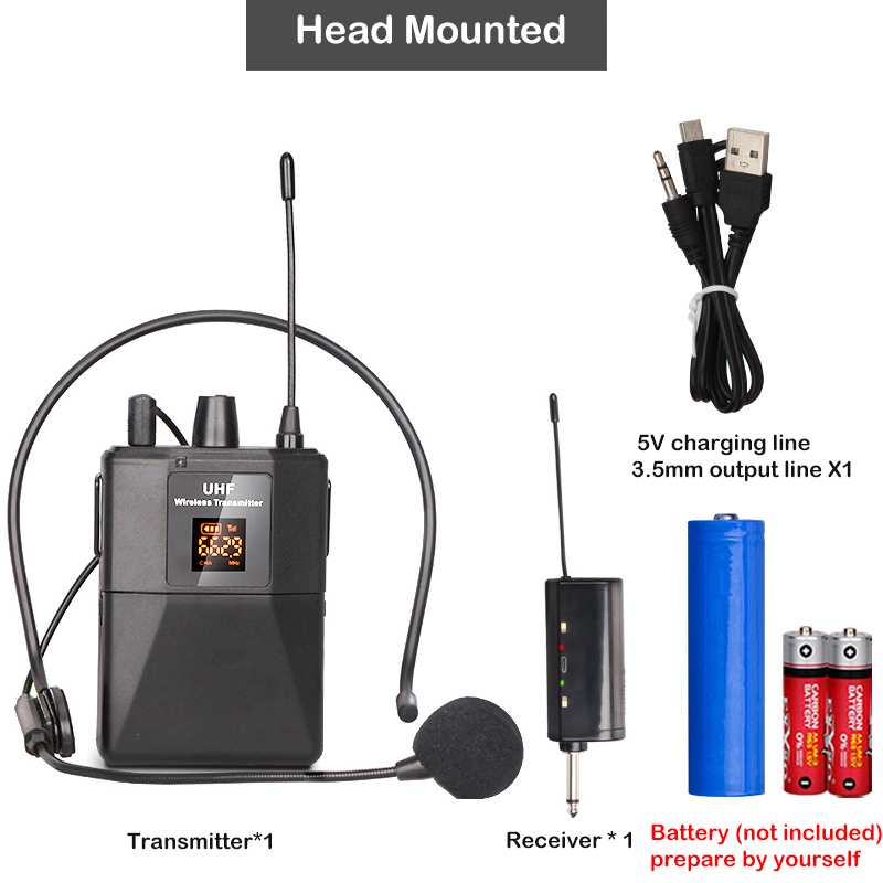UHF Wireless Headset Microphone with Transmitter Receiver LED Digital Display Bodypack Transmitter for Teaching Live Performance. 