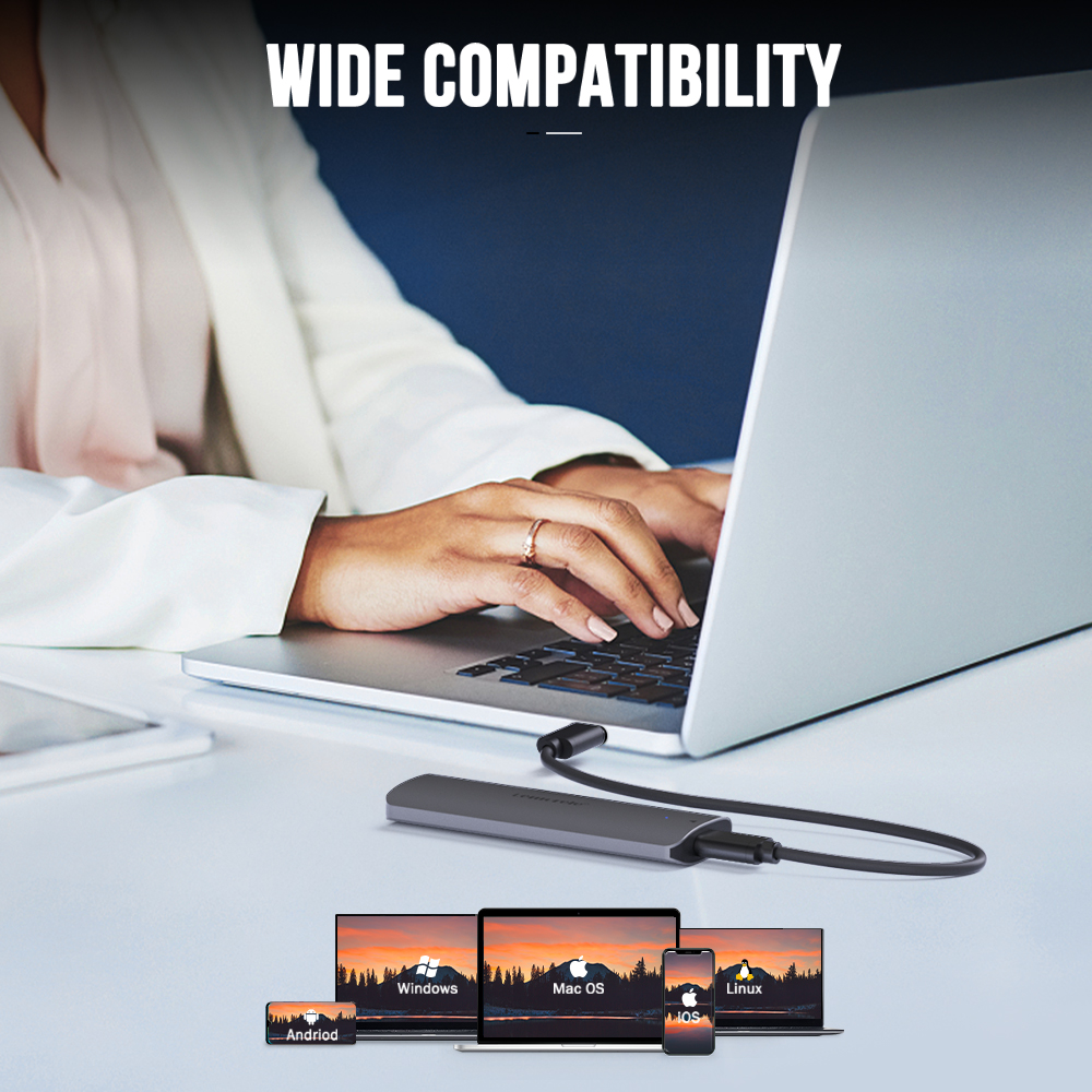 Lemorele SD1L M.2 SSD Enclosure M.2 NVME SSD Case Adapter 10Gbps PCIe USB 3.1 Gen2 Type C M/M@B Key Solid State Drive Case. 