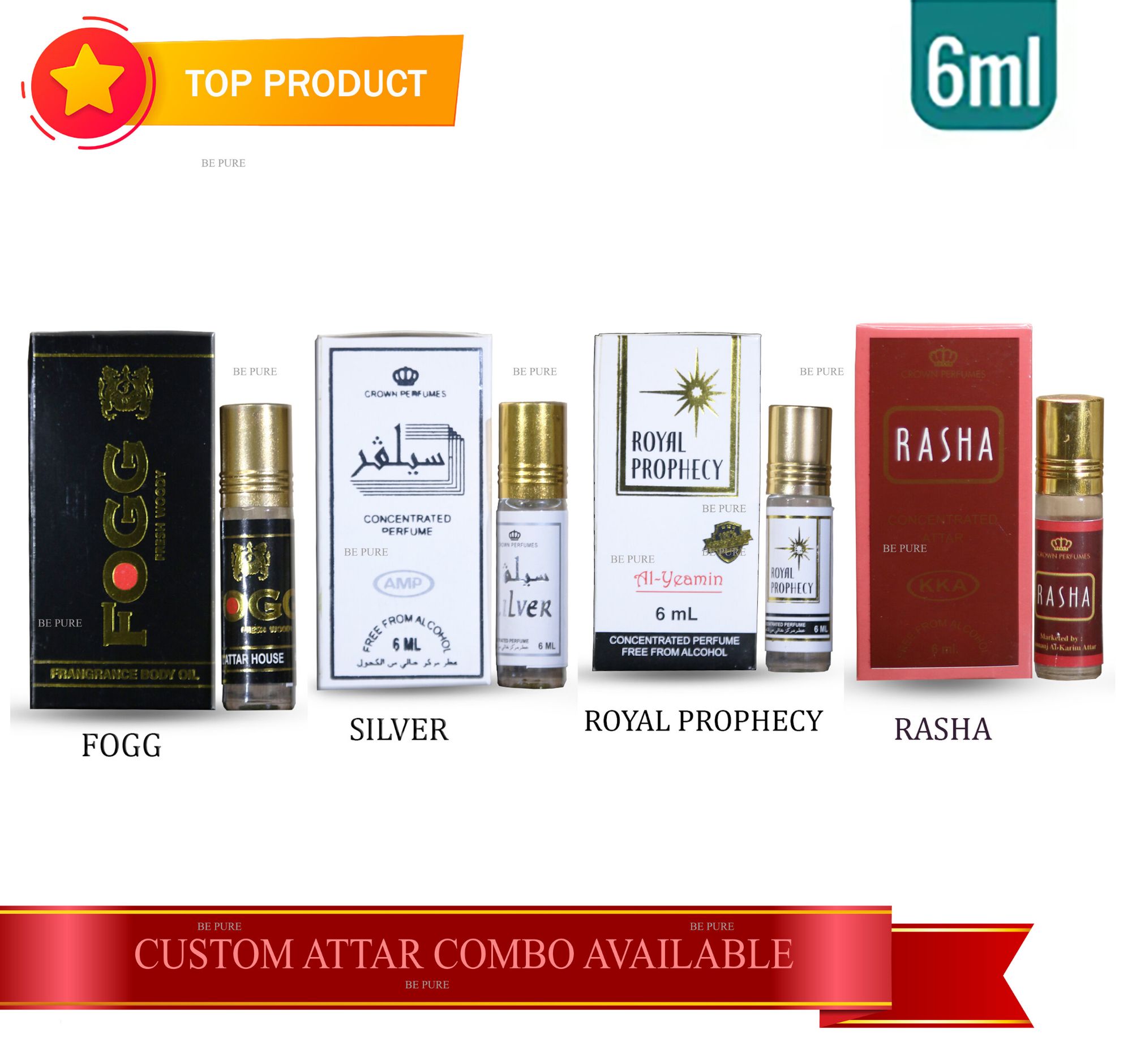 4pcs Custom Concentrated Attar Perfume for men, Halal Ator Combo 6ml