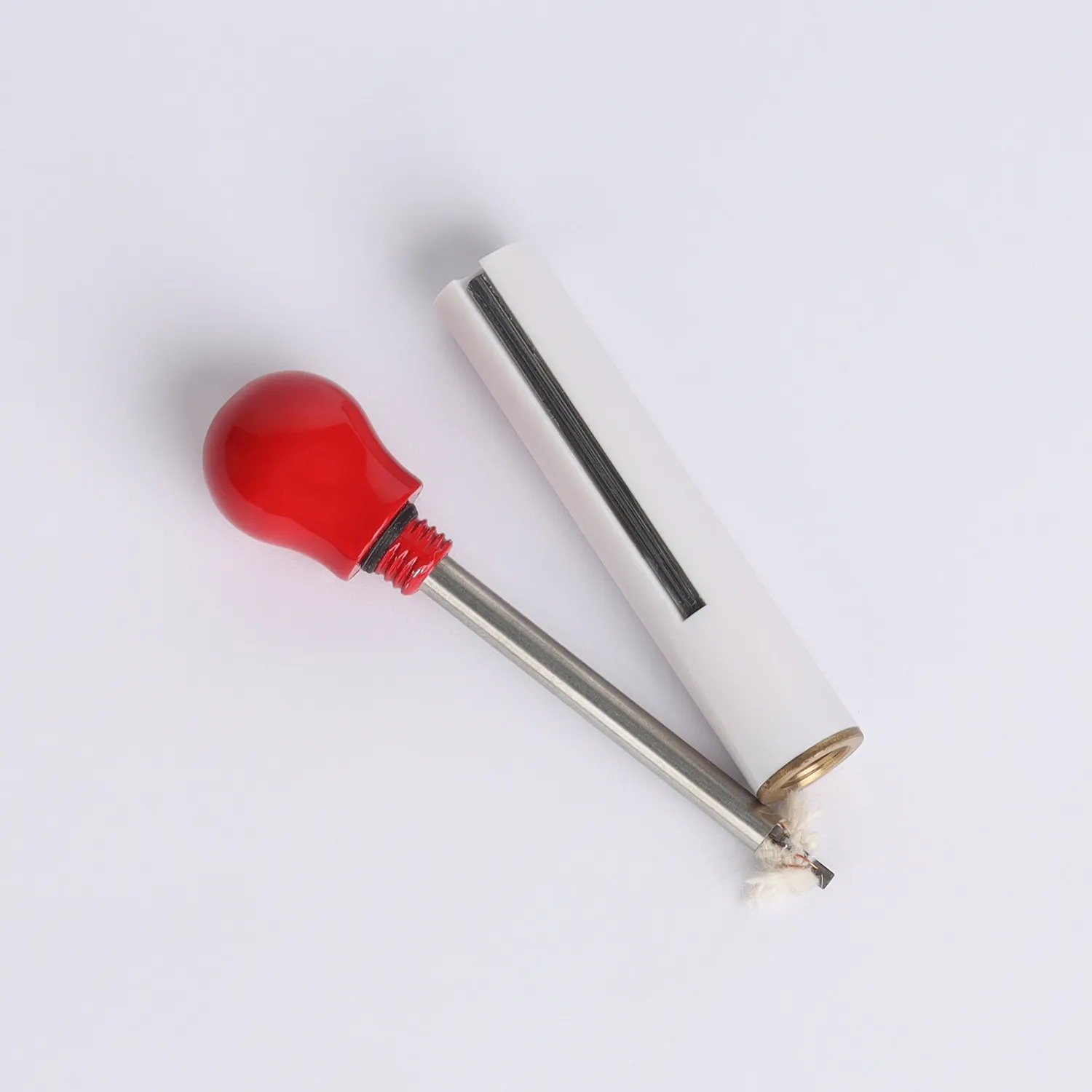 White Cigarette Shaped White & Red Colored Morisk Lighter With Permanent Match. 