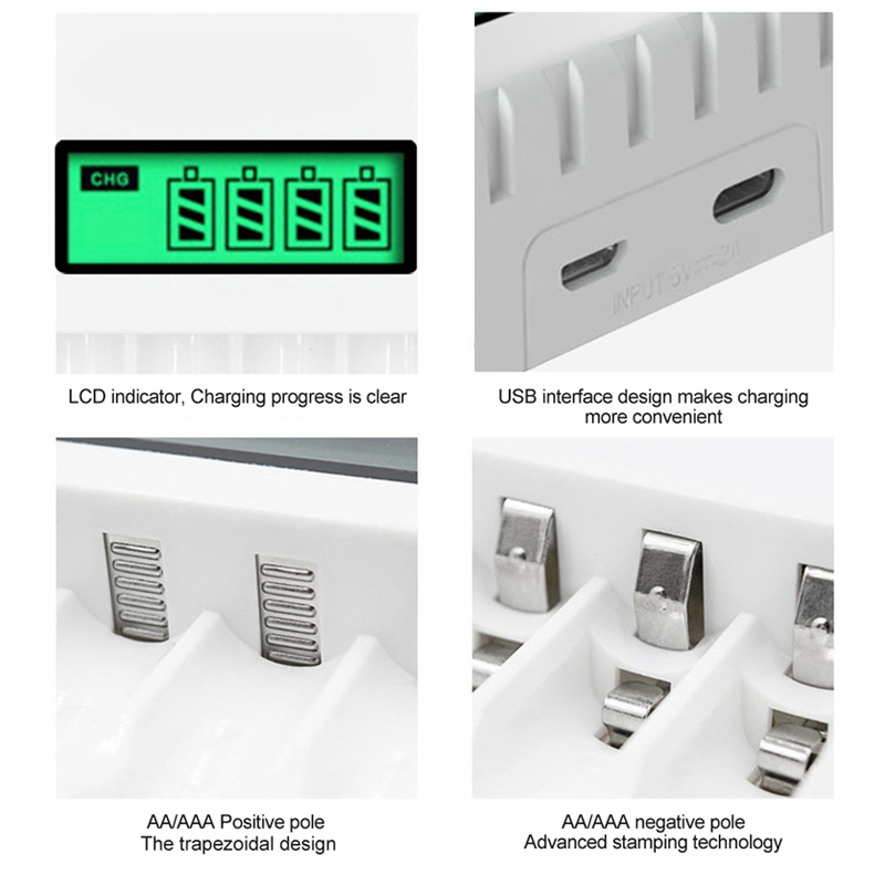PUJIMAX 4 Slots 1.2V Smart Battery Charger LCD Display For AA/AAA NiCd NiMh Rechargeable Battery Portable Fast Charging Adapter. 