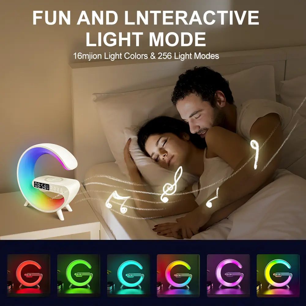 Smart G Lamp Bluetooth Speaker Wireless Charger RGB Alarm Clock Night Light. 