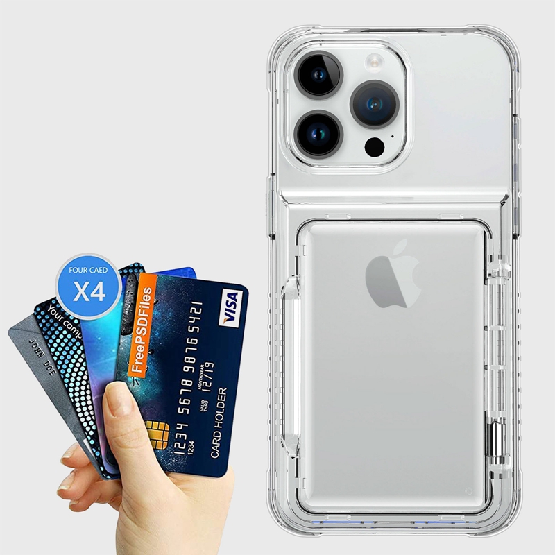 Transparent Card Holder Case for iPhone 15 14 13 12 11 Pro Max 15 Plus 15 Pro Max Shockproof Clear Case Cover with Phone Stand. 