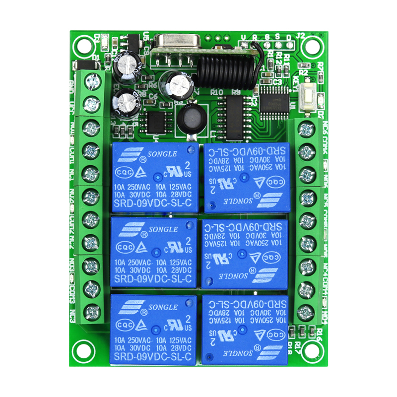 433 MHz DC 12V 24V 6 Channels RF Wireless Remote Control Switch System Receiver Transmitter 10A Relay Controller. 