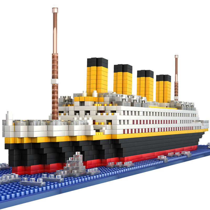 Titanic ship model children's toys birthday gift assembly building block plastic block with lamp toy Titanic building block toy. 
