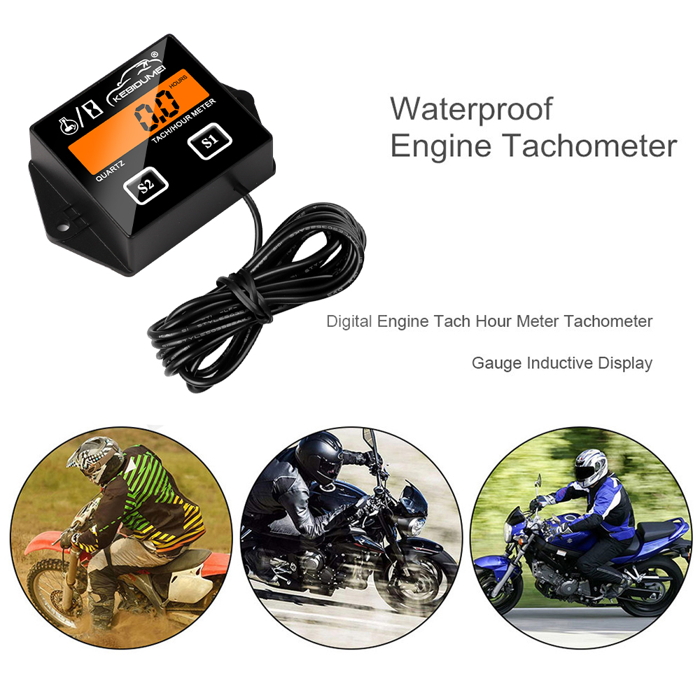 Kebidumei Digital Engine Tach Hour Meter Tachometer Gauge Engine RPM LCD Display Waterproof For Moto Marine Chainsaw Pit Boat. 