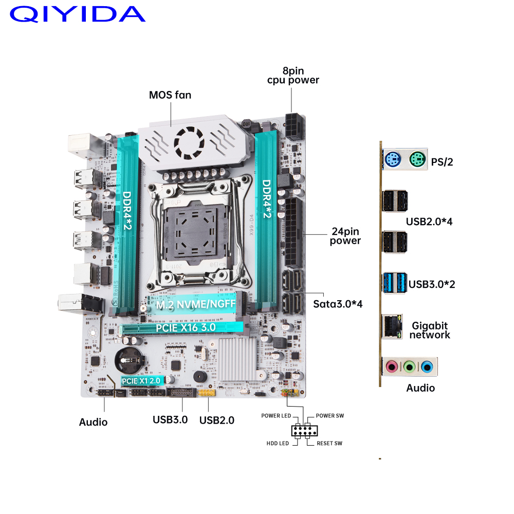 QIYIDA X99 motherboard D4 LGA 2011 3 with M.2 slot Support X99 C612chip DDR4 Memory SATA3.0 USB3.0 PCI16X. 