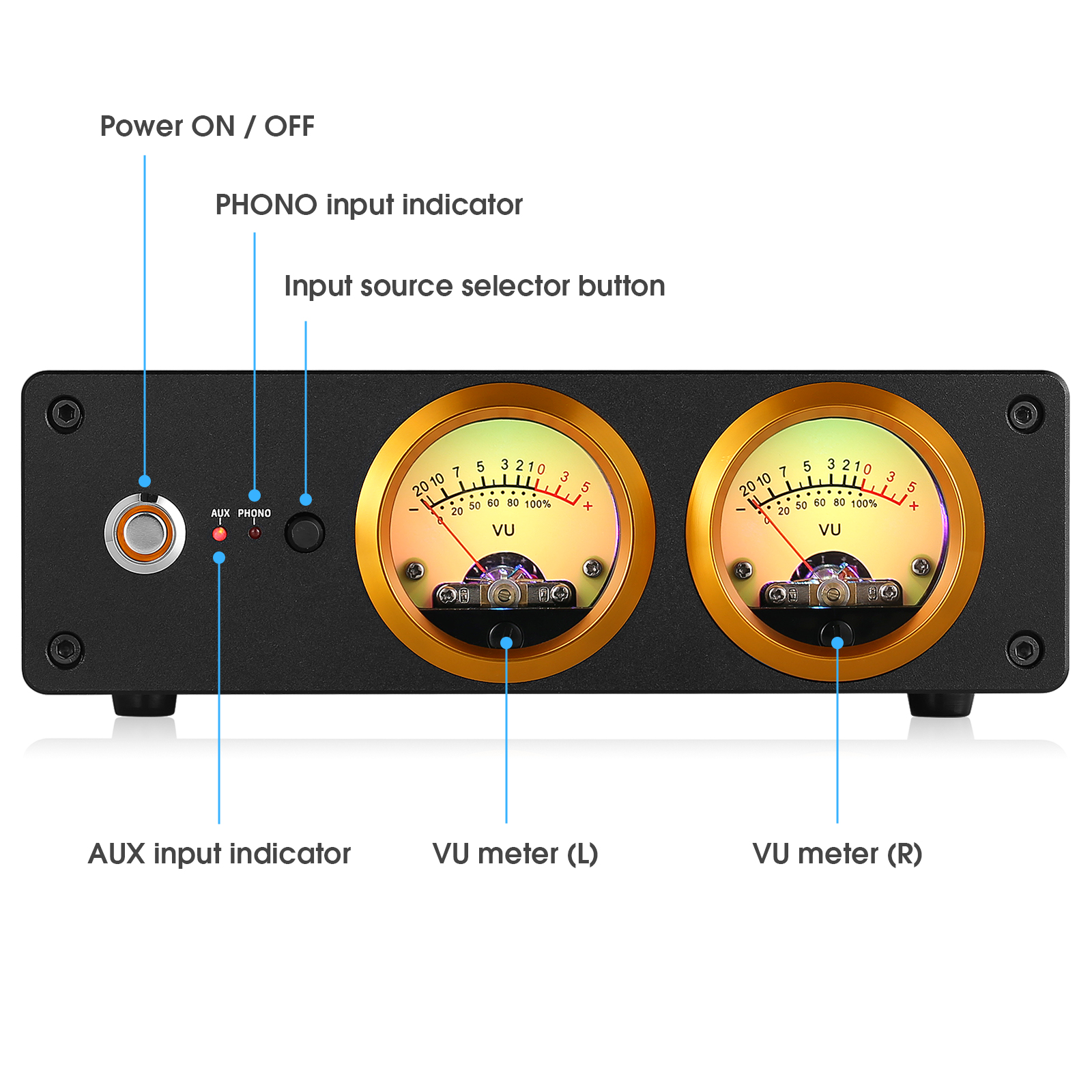 Douk Audio T13 Mini Phono Preamp for Home MM Turntables Desktop Headphone Amplifier Record Players Preamp with Dual VU Meter. 