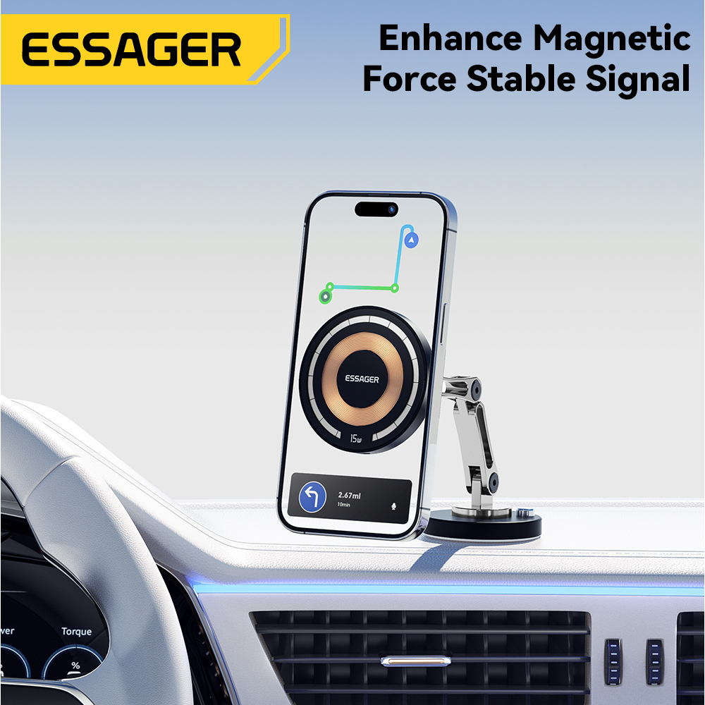Essager Magnetic Wireless Charger Car Phone Holder 15W Fast Charging Easy Paste Mount Stand For Magsafe iPhone 15 14 13 Pro Max. 
