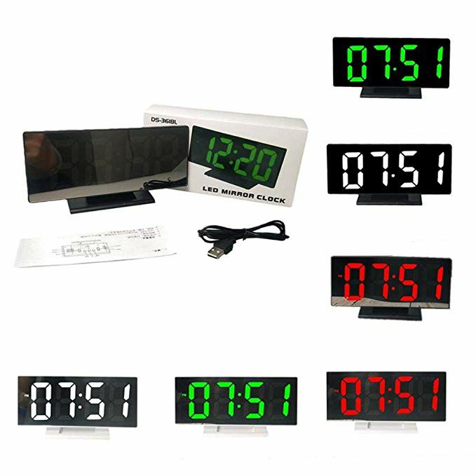 Electronic table clock - alarm clock LED clock DS-3618L Mirrored. 