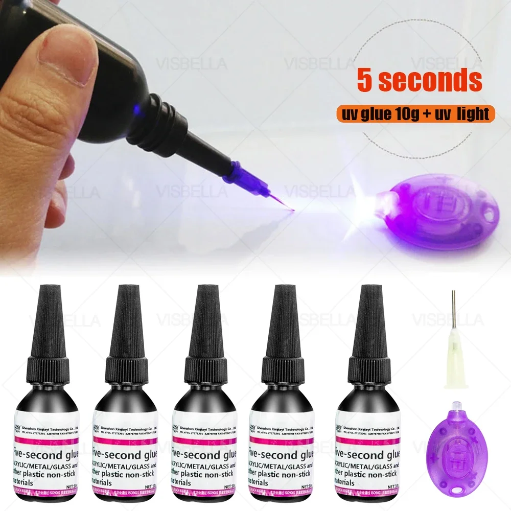 UV Light Glue Super Glue 5 Seconds Fix Adhesives Sealer UV Curing Adhesive Bonding & Welding Glue Kit for Glass Metal. 