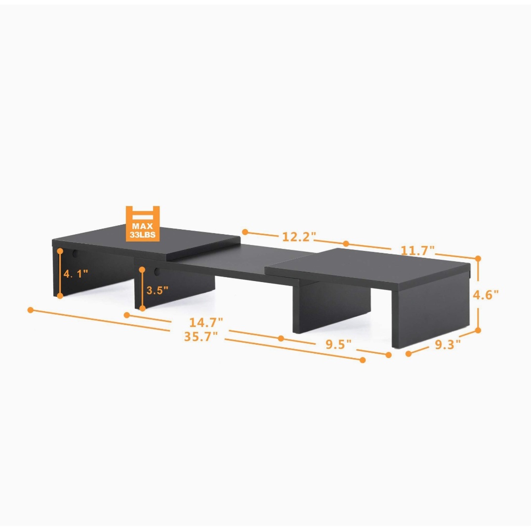Dual Monitor Stand Riser with Adjustable Length Multi Media Speaker TV PC Laptop Computer Screen Desktop Storage . 
