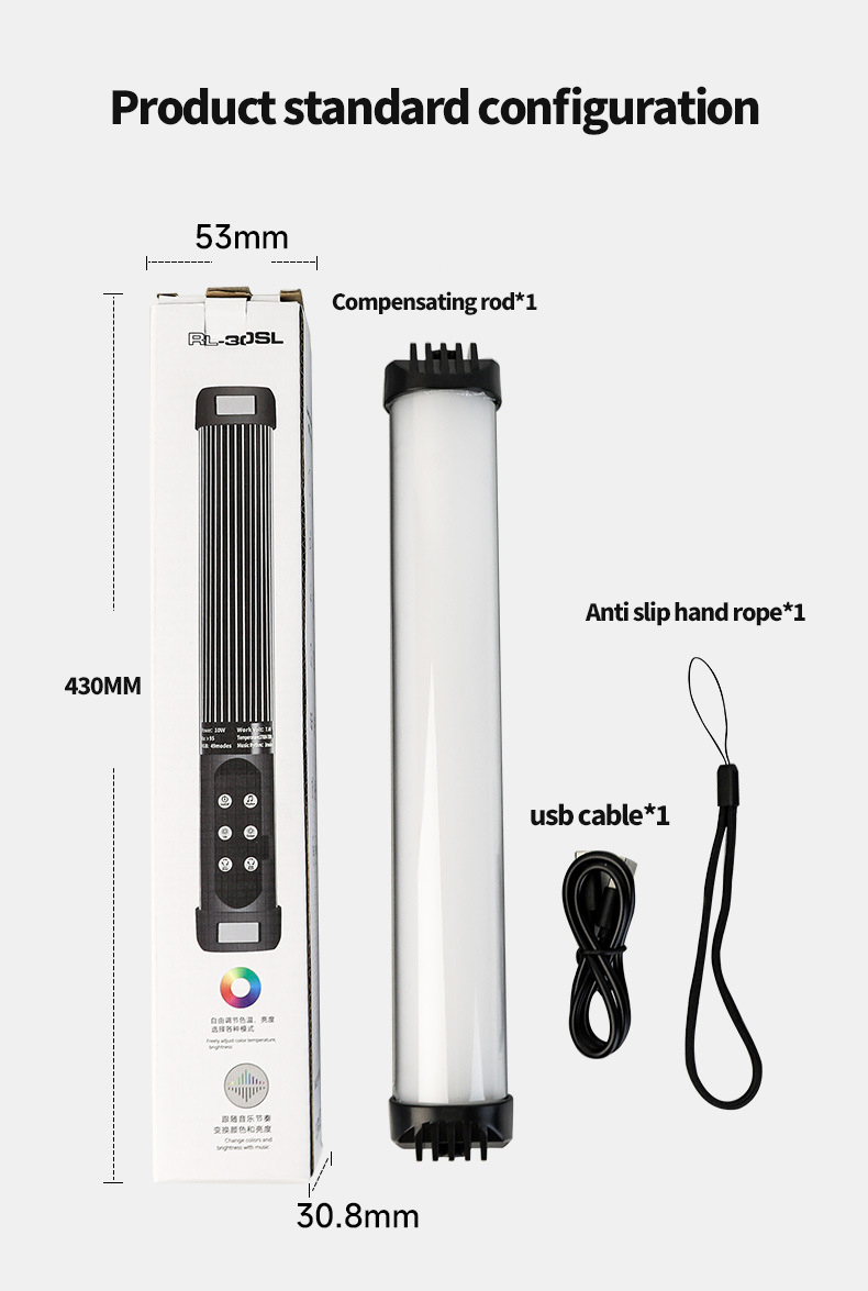 RL-30SL New 30CM Magnetic Dimmable RGB Handheld Light Wand LED RGB Stick Photography Lighting Tube Light for Video Vlog. 