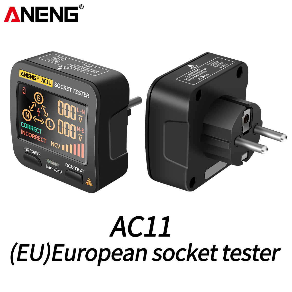 ANENG AC11 Digital Smart Socket Tester Voltage Test Socket Detector US/UK/EU/AU Plug Ground Zero Line Phase Check Rcd NCV test. 