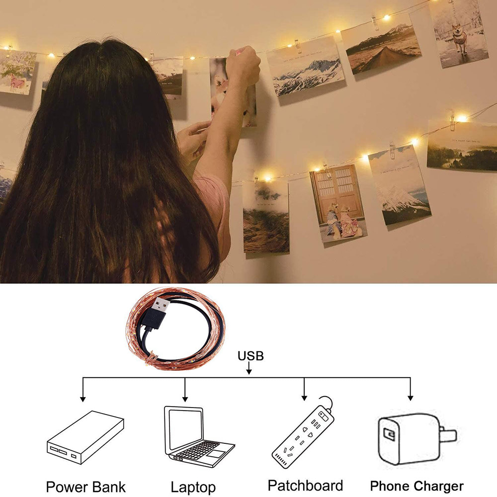 Photo Clip String Lights LED Fairy Lights Picture Clips USB Powered String Light with Clips for Bedroom Christmas Party Decor. 