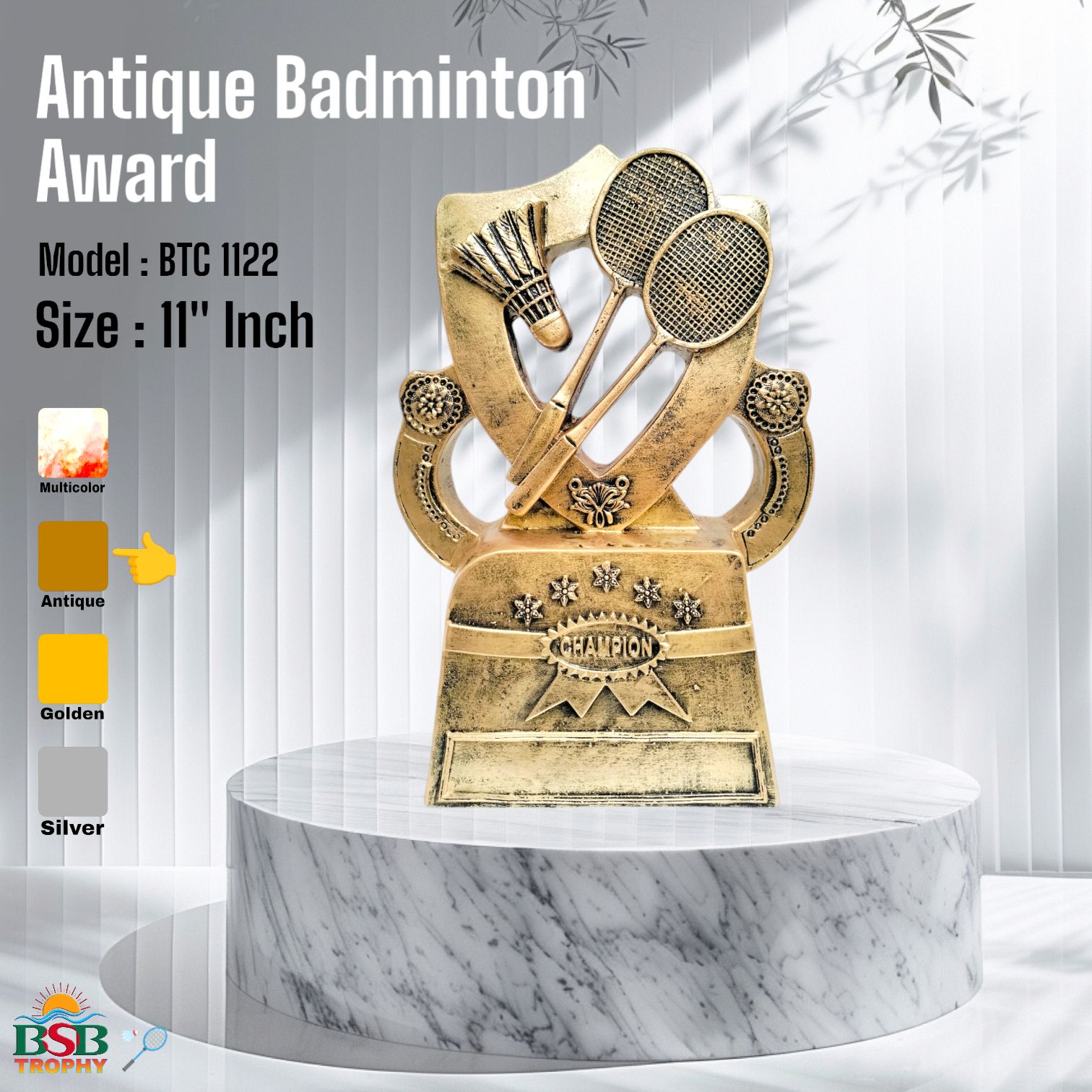 🏸 Badminton Trophy (11" inch) Racket Tournament Champion Award 🏸. 