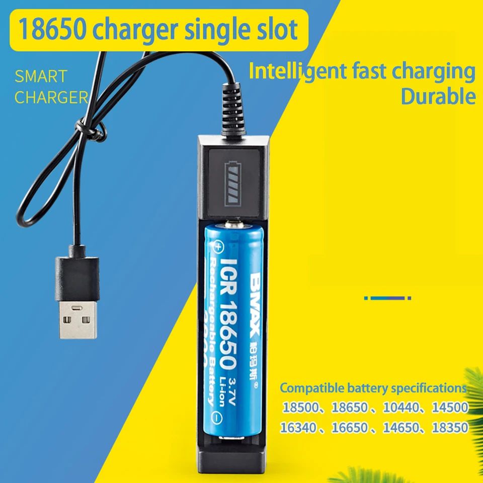 Usb Smart Single Slot Charger 18650 Lithium Charger Small Fan Flashlight Battery Charging Adapter With Indicator Light. 