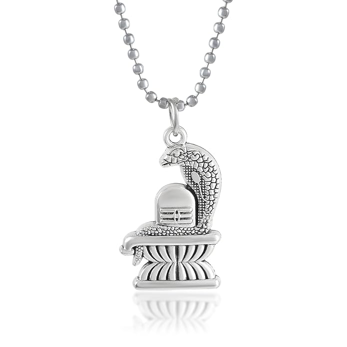 1 Set - morir Brass Silver Plated Shivling Shivlingam with Snake Pendant Locket Temple Religious Jewellery For Men & Women