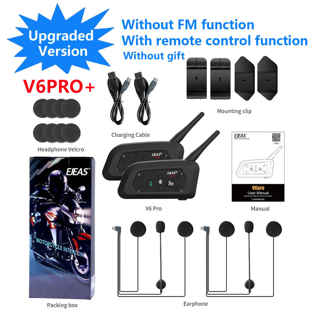 EJEAS V6 PRO +/PLUS Motorcycle Helmet Bluetooth Intercom Headset with 800M BT Interphone Communicator for 6 Riders Waterproof. 