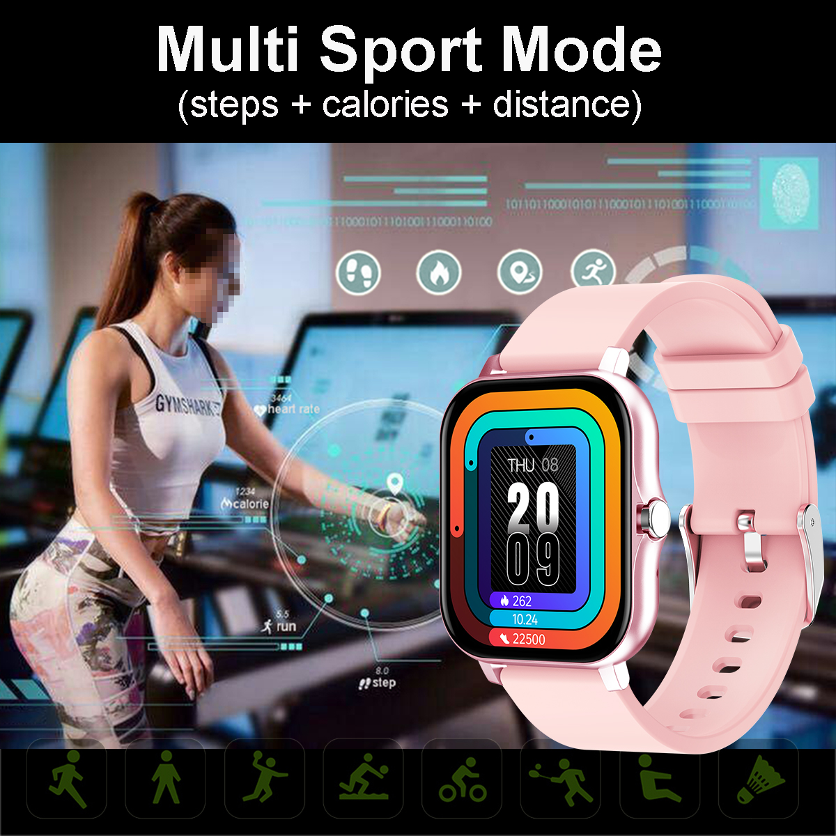Square Smart Watch Women Men Smartwatch Touch Dial Call Music Smartclock For Android IOS Fitness Tracker Sport Smart-watch. 