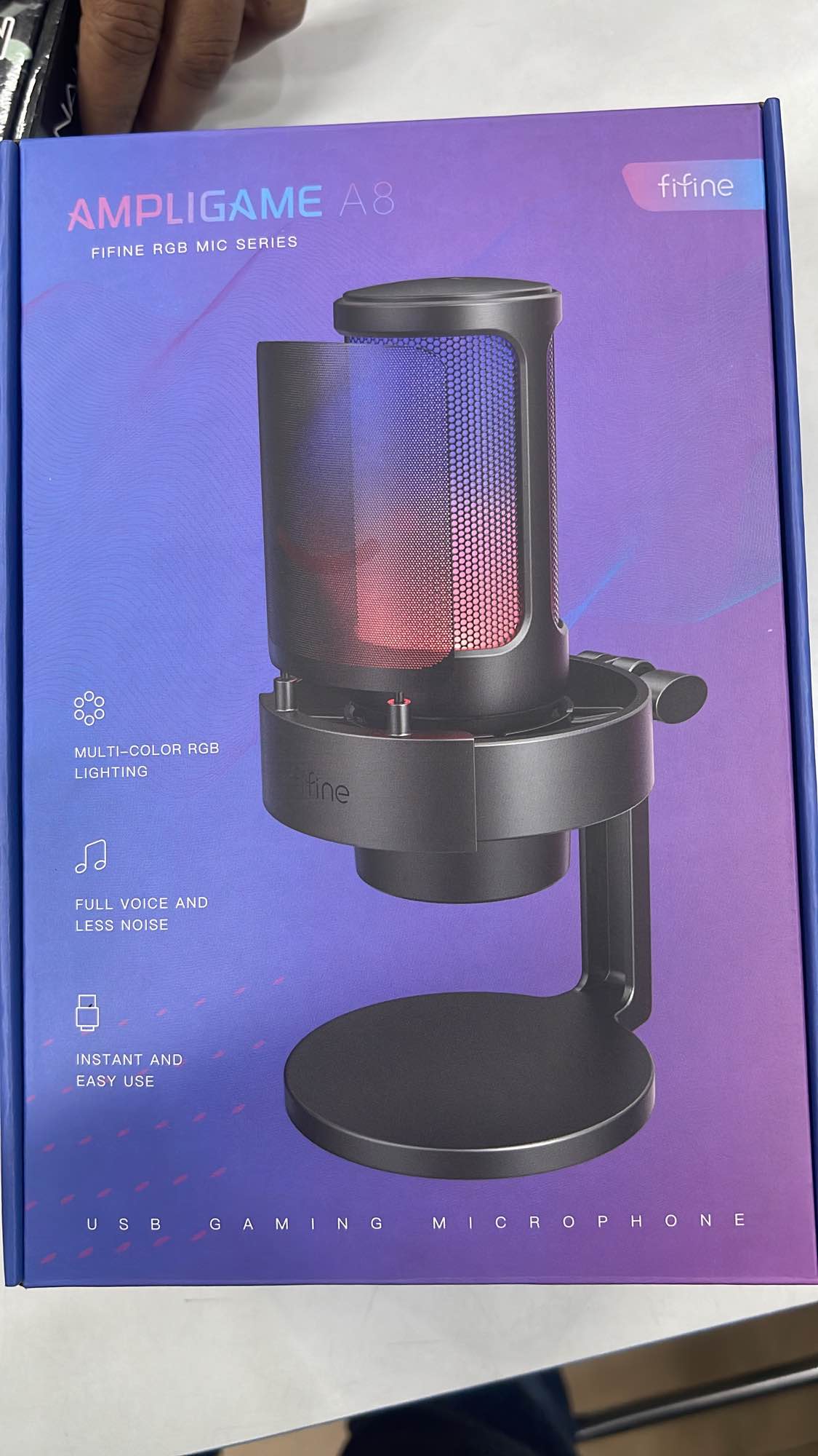 FIFINE AmpliGame A8 Gaming Microphone, USB PC Mic for Streaming, Podcasts, Recording, Condenser Computer Desktop Mic on Mac/PS4/PS5, with RGB Control, Mute Touch, Headphone Jack, Pop Filter, Stand. 