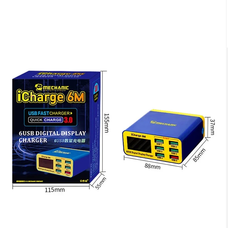 6 USB Digital Display Lightning Charger Suitable for charging all mobile phones and tablets similar SS-304Q iCharge 6M. 