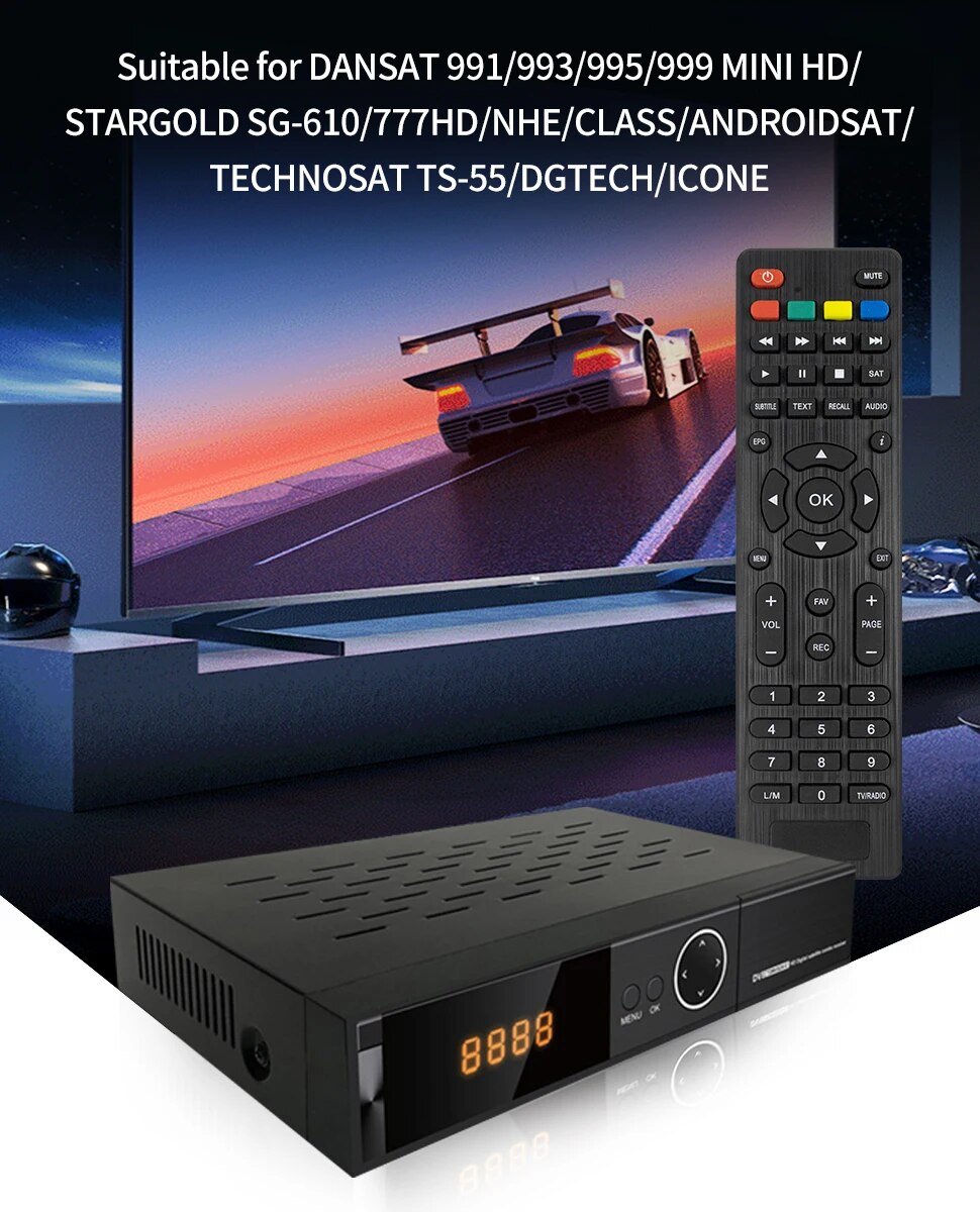 Remote Control TV Box for DANSAT 993/995/999 MINI HD/STARGOLD SG-610/777HD/NHE/CLASS/ANDROIDSAT/TECHNOSAT TS-55/DGTECH/ICONE. 