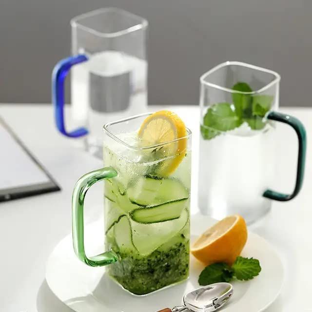 Premium-Square Mason Jar 400ml - Elegant Glass Container for Storage, Preservation and Decor, Airtight Lid, Versatile and Stylish Jar,Milkshake, Coffee & Juice Jar with Straw (Set of 1). 