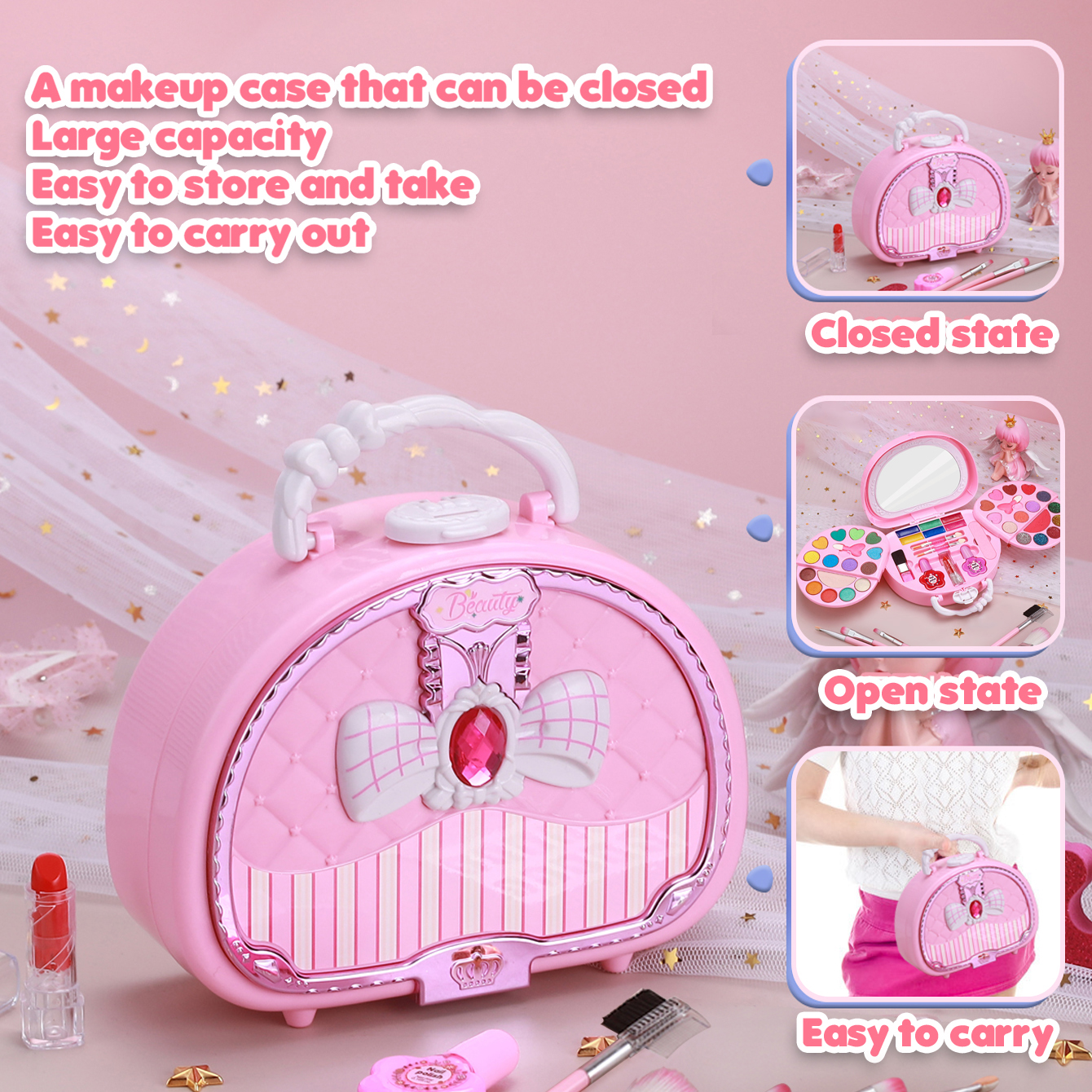 Kids Washable Makeup Girl Toys - Kids Makeup Kit for Girl, Real Make Up Set,  Birthday Gift Toys for Girl 4 5 6 7 8 9 10 Year. 