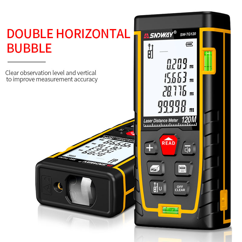 SNDWAY Rangefinder Laser Double Horizontal Bubble Distance Meter Range Battery-Powered Hand Tool Device SW-TG50 70 100 120. 