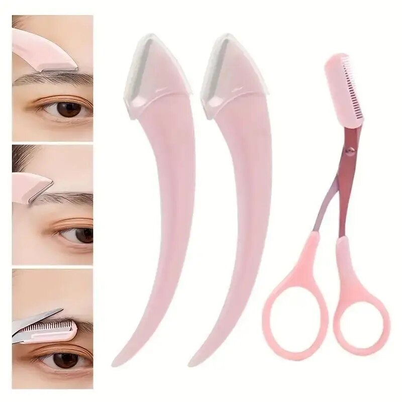 Eyebrow Trimmer Set with Comb Perfect for Men AndWomen Suitable for All Skin Types Curved Razor and Scissors for EasyHair Remova. 
