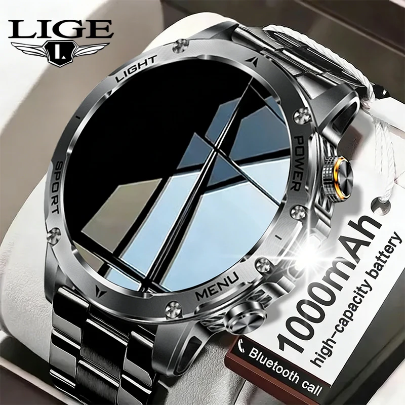 2026 New  Outdoor Sports Smart Watch Men AMOLED Screen LED Flashlight Heart rate Waterproof Bluetooth Call 1000mAh SmartWatch