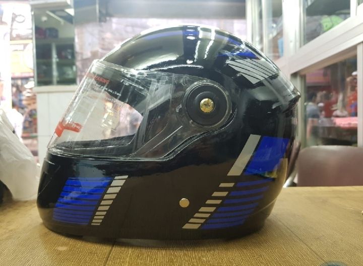 FULL FACE STM BIKE HELMET BLUE YELLOW GRAPHICS