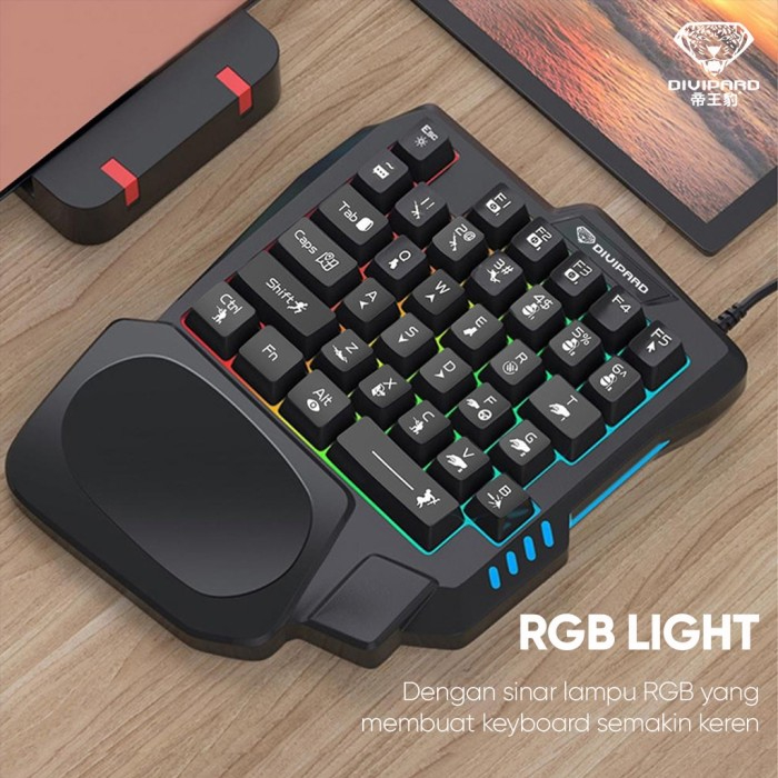 One-Hand RGB Gaming Keyboard & Backlit Mouse – Mechanical Feel, Wrist Rest. 