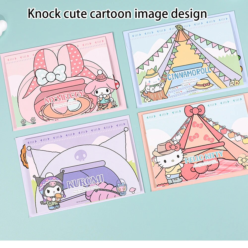 Sanrio Message Card With Envelope Closure Sticker Kuromi Mymelody Cinnamoroll Hellokitty Birthday Greeting Cards Girl Gifts. 