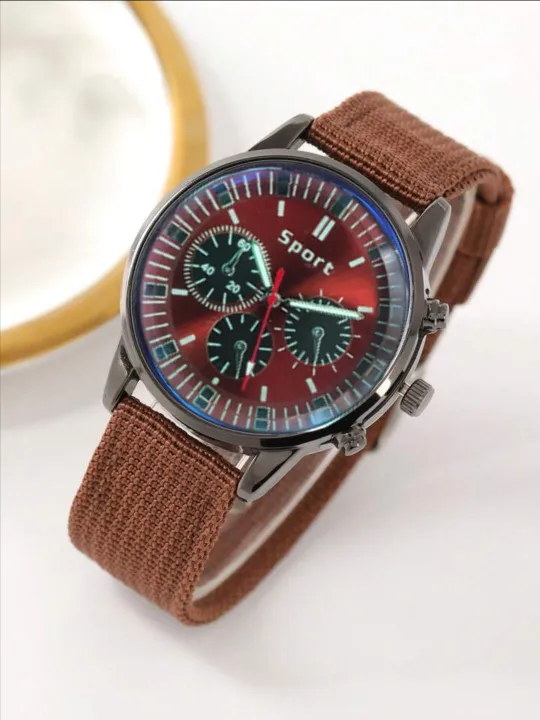 Fabric Canvas Strap Casual Cool Sport Round Dial Wrist Watch. 