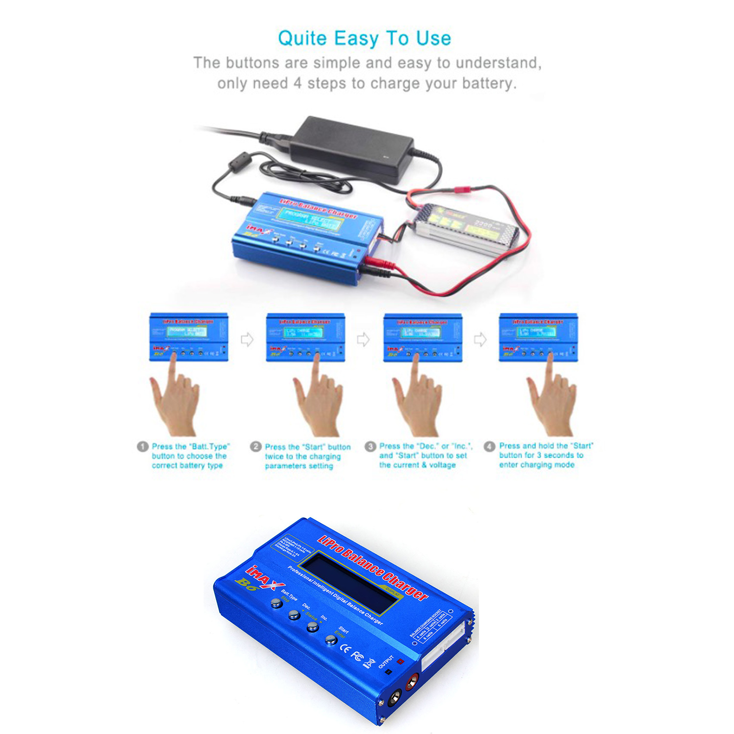 RCIMAX B6 Digtal LCD RC Battery Balance Charger Discharger with 15v 6A AC/DC Adaptor Deans Charge Cable for RC Lipo Li-Ion Ni-MH. 