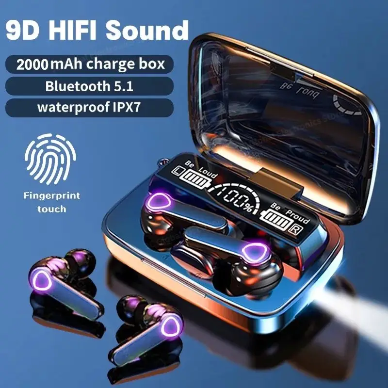 M19 Earbuds TWS Earphone Intelligente Touch Control Wireless Bluetooth 5.1 Headphones Waterproof LED Display With Microphone.